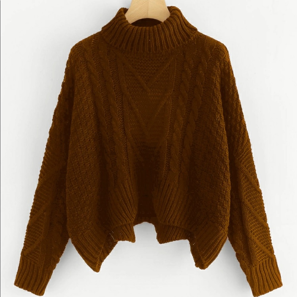 Mixed Knit Asymmetrical Hem Sweater